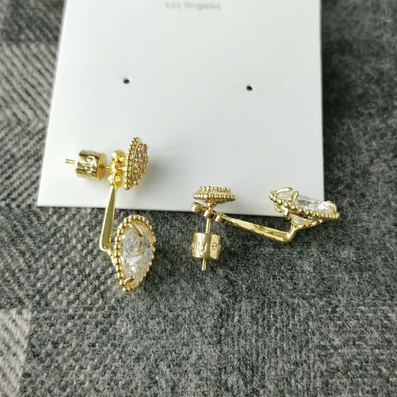 Authentic Alicia Bonnie Dual Elegance Gold White Crystal Ear Jacket Earrings - Picture 3 of 3